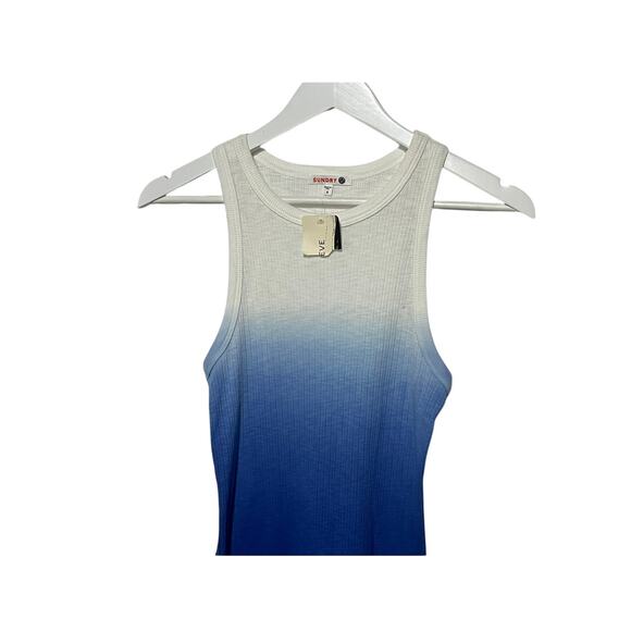 SUNDRY WMNS SZ 3/LARGE COTTON MODAL RIBBED STRETCH TANK TOP OMBRE BLUE WHITE NEW - Picture 4 of 11